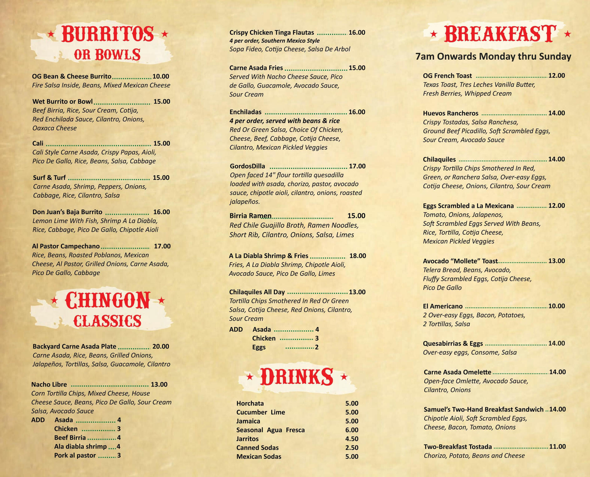 Gordos Tacos Menu - Page 2 Gordos Tacos Menu - Burrito & Bowls